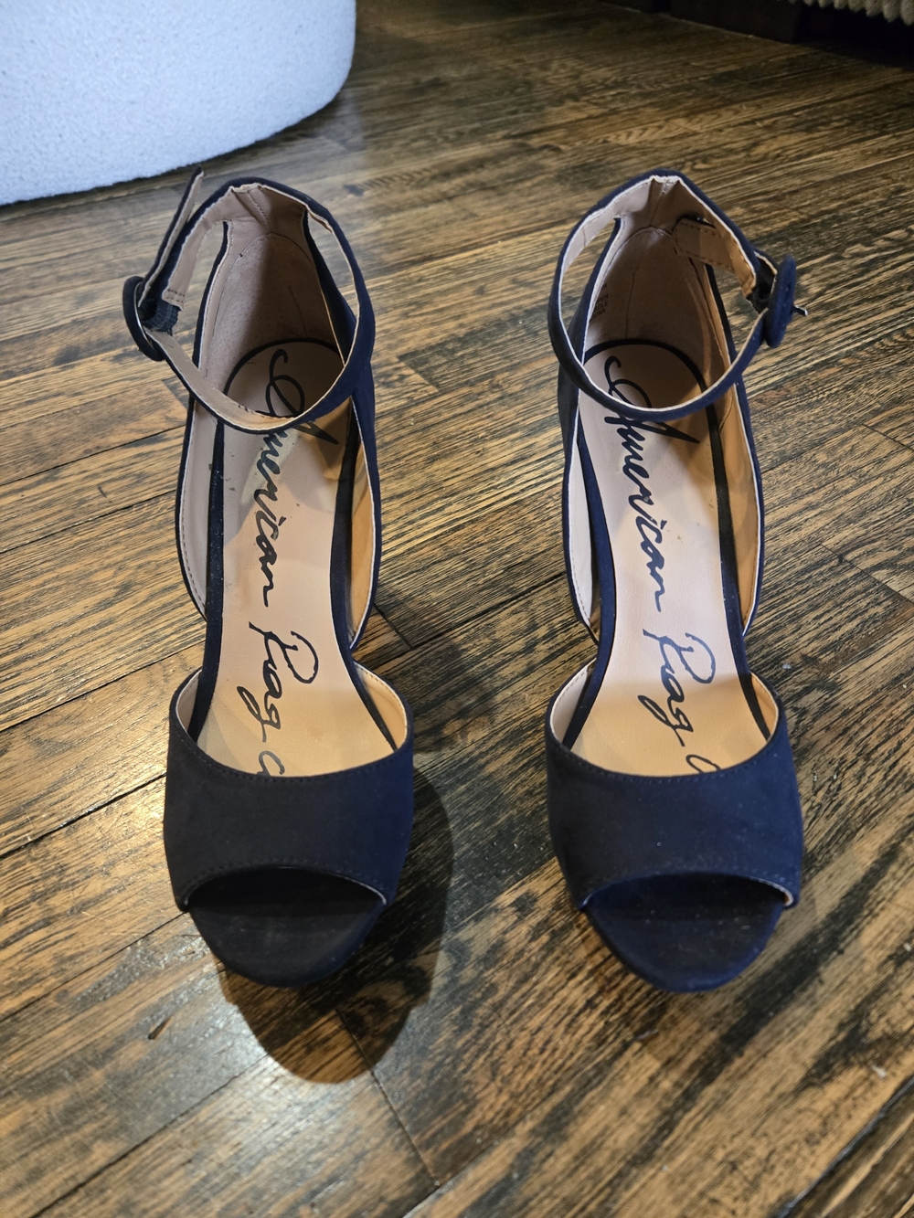 Women's Navy Suede Platform Block Heel Sandals with Ankle Strap - Picture 2 of 5